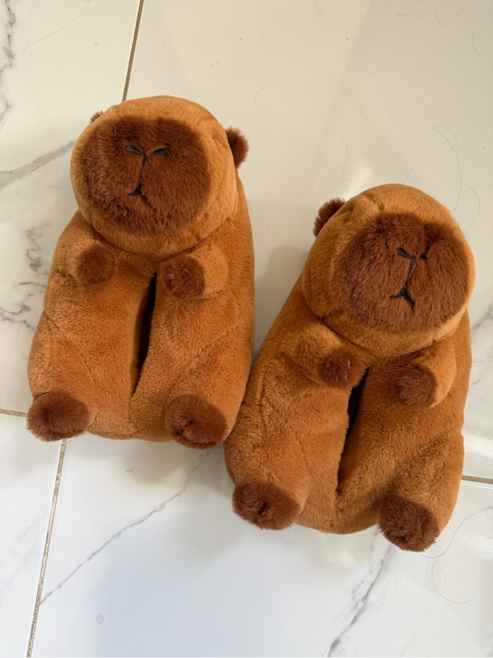 women’s brown plush capybara slippers